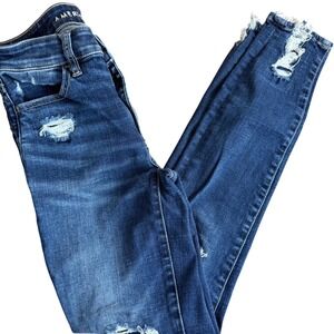 American Eagle Outfitters Hi Rise Jegging Crop Jeans Distressed Blue Size 2 Long